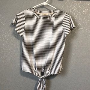 Black and White Striped Short Tie Tee
